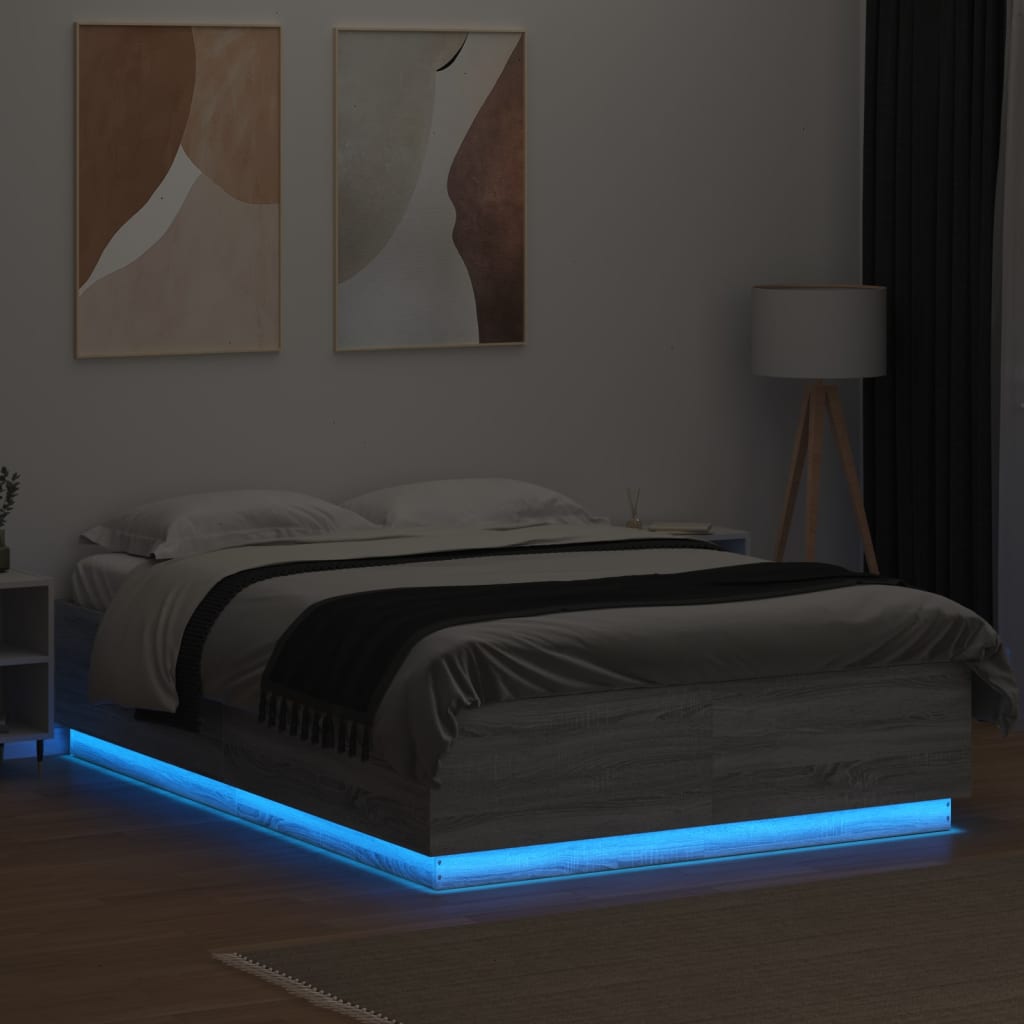 Cadre de lit avec LED sans matelas sonoma gris 120x200 cm