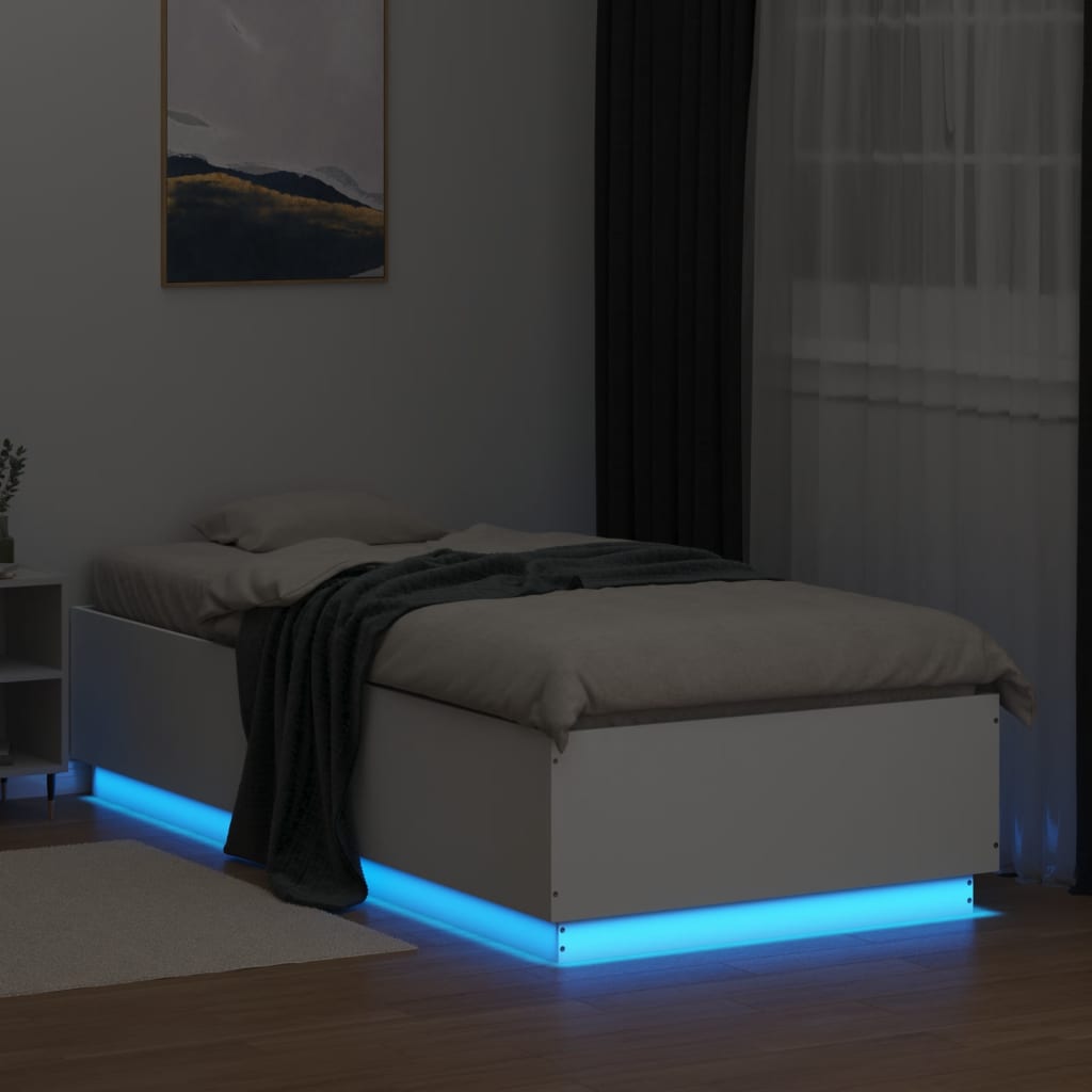 Cadre de lit avec LED sans matelas blanc 90x200 cm