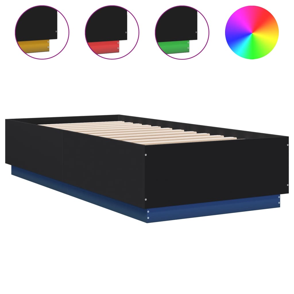 Cadre de lit avec LED sans matelas noir 90x200 cm