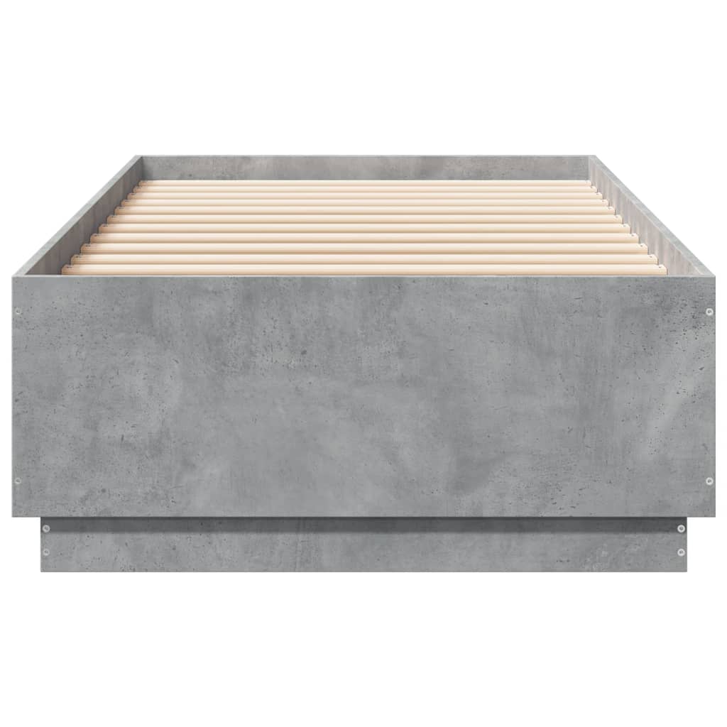 Cadre de lit avec LED sans matelas gris béton 90x200 cm