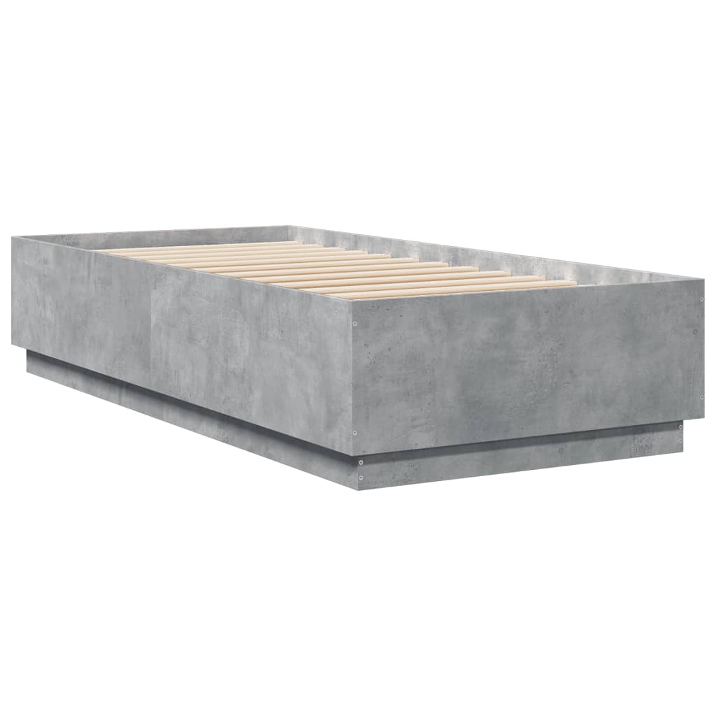 Cadre de lit avec LED sans matelas gris béton 90x200 cm