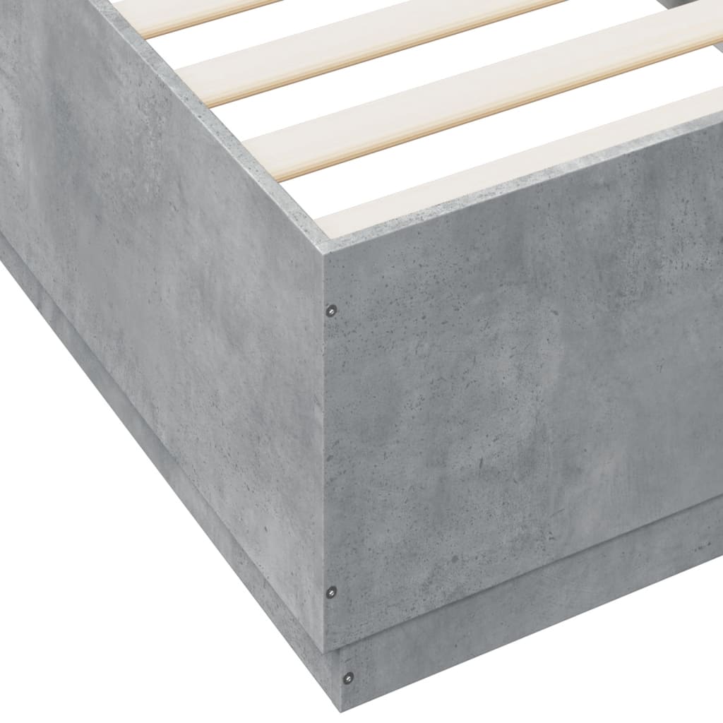 Cadre de lit avec LED sans matelas gris béton 90x200 cm