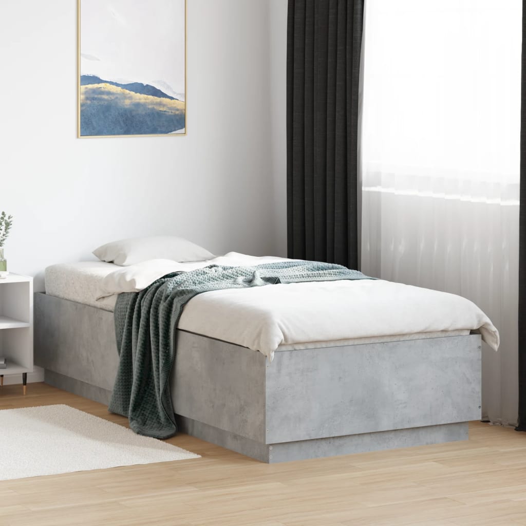 Cadre de lit avec LED sans matelas gris béton 90x200 cm