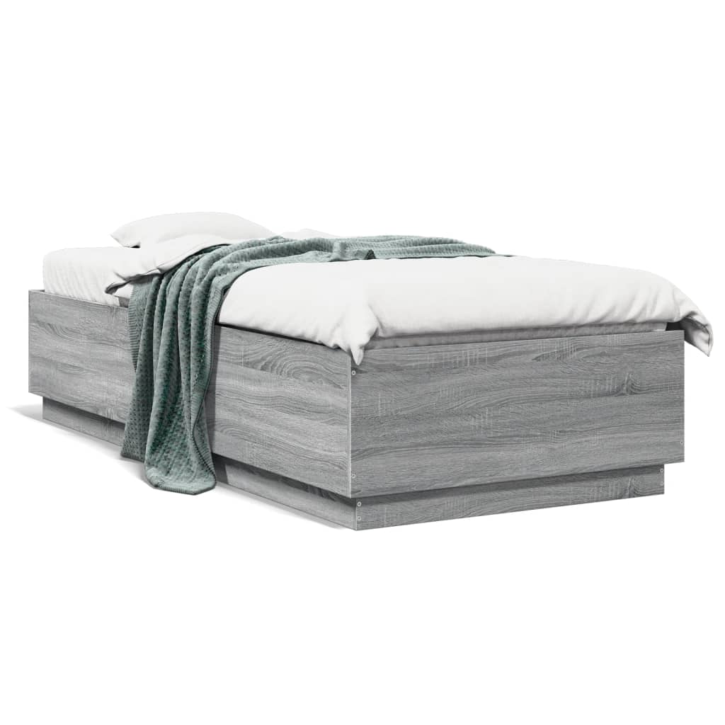 Cadre de lit avec LED sans matelas sonoma gris 90x200 cm