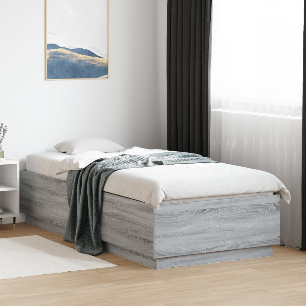 Cadre de lit avec LED sans matelas sonoma gris 90x200 cm