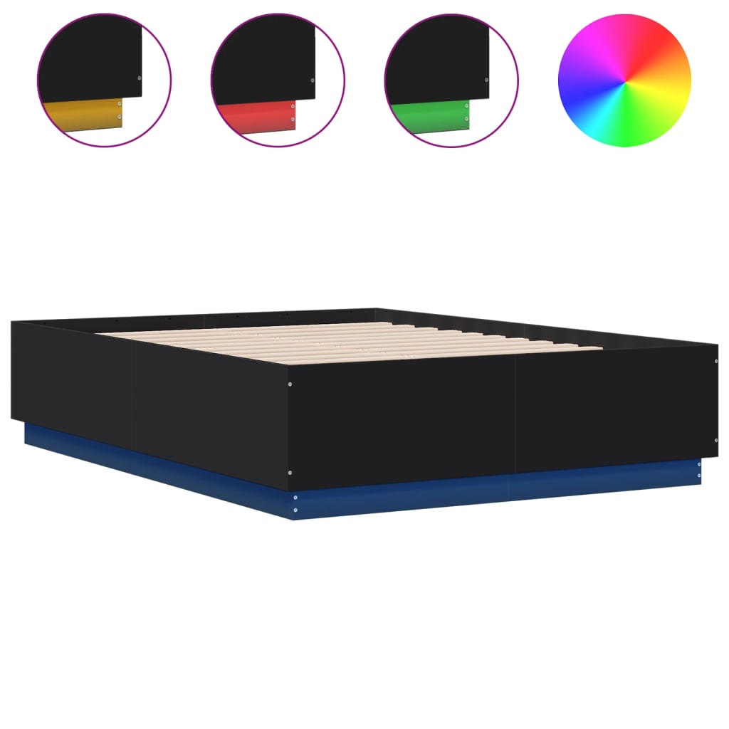 Cadre de lit avec LED sans matelas noir 140x190 cm