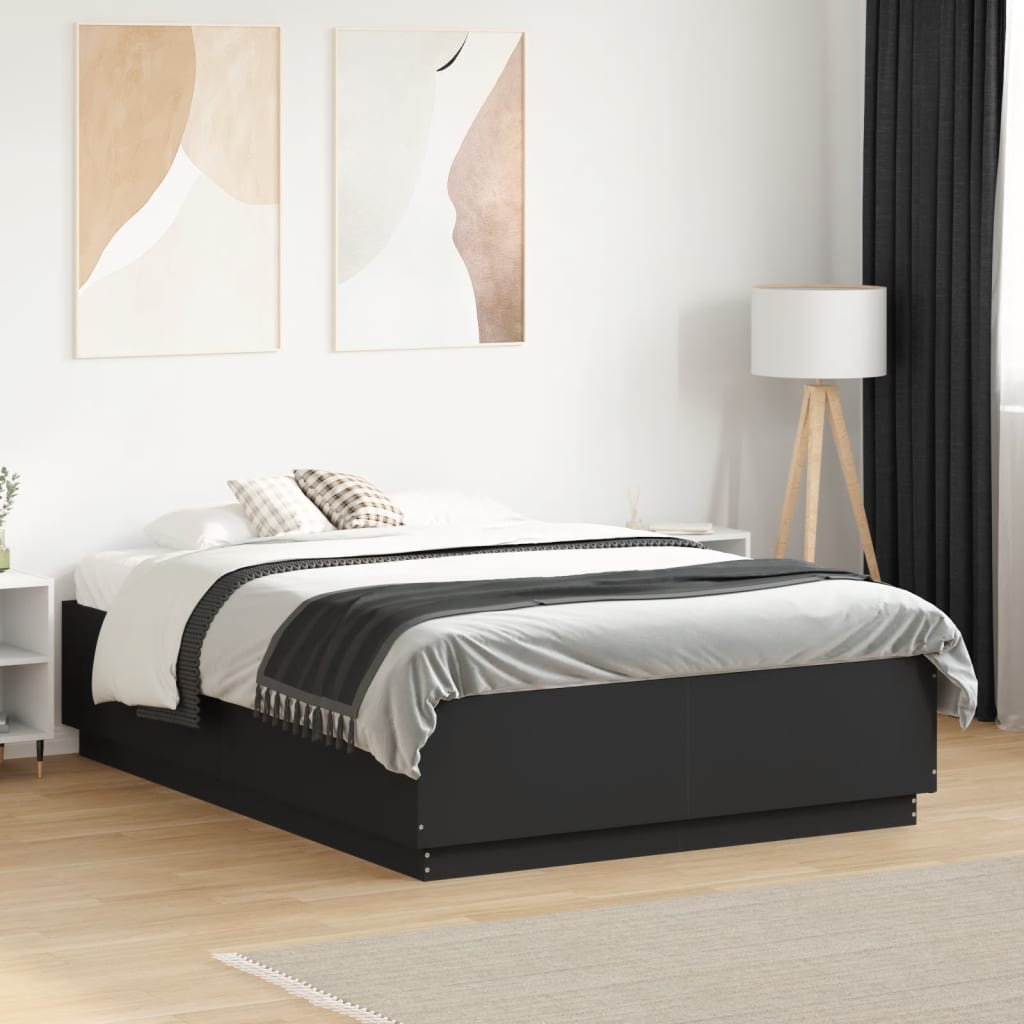 Cadre de lit avec LED sans matelas noir 140x190 cm