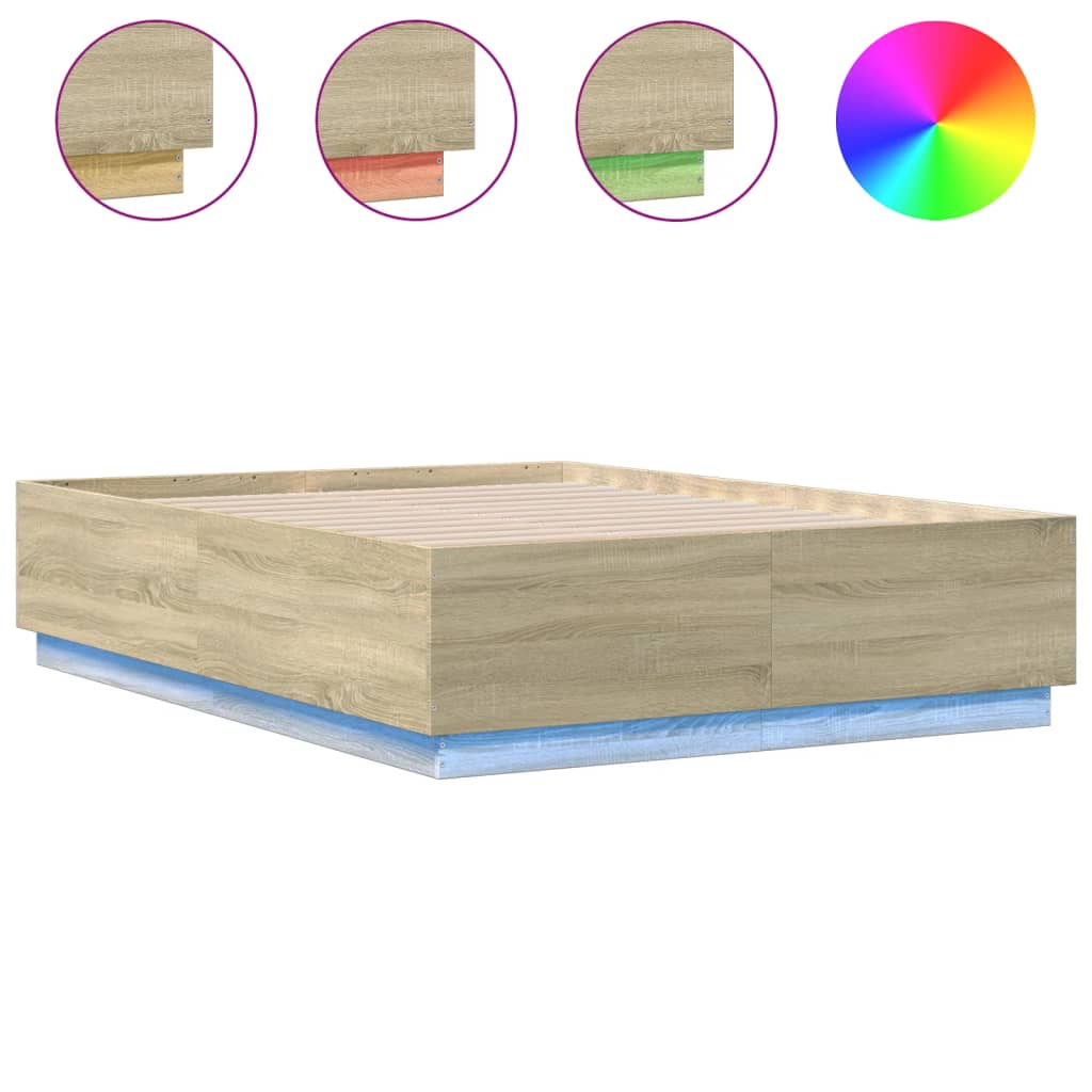 Cadre de lit avec LED sans matelas chêne sonoma 140x190 cm