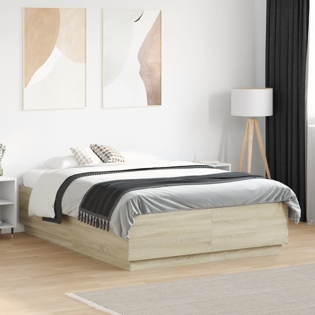 Cadre de lit avec LED sans matelas chêne sonoma 140x190 cm