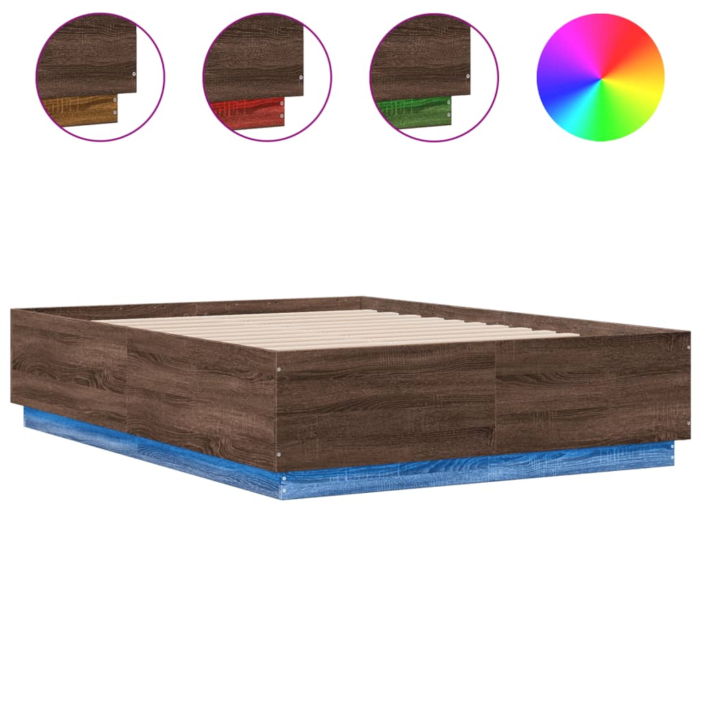 Cadre de lit avec LED sans matelas chêne marron 140x190 cm