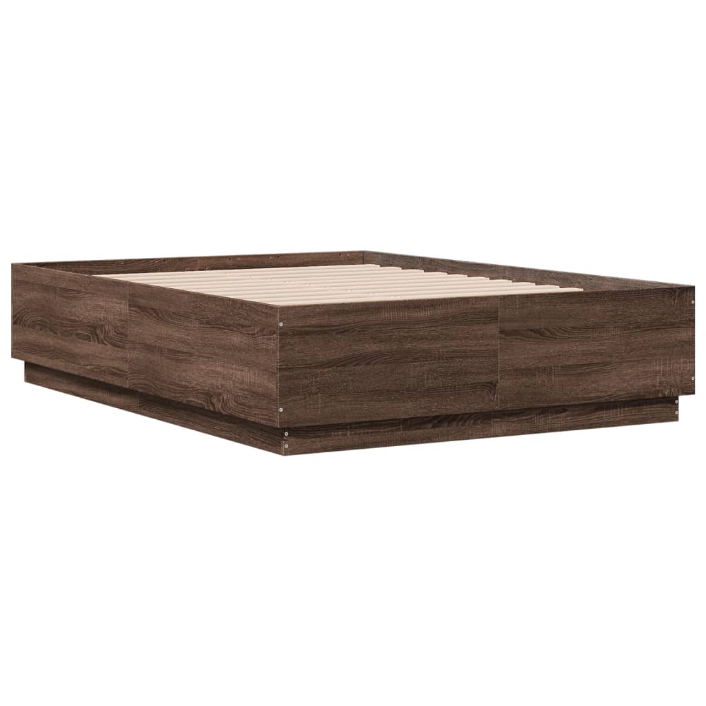 Cadre de lit avec LED sans matelas chêne marron 140x190 cm