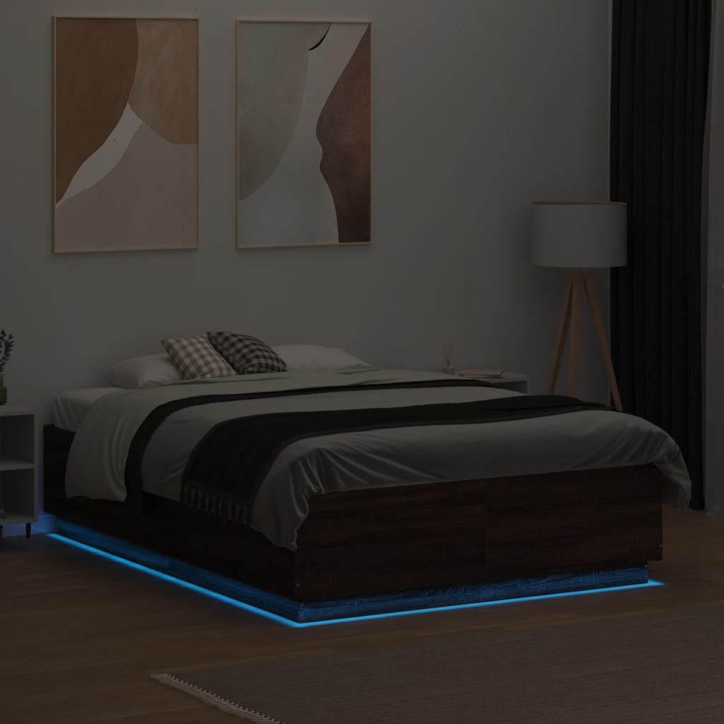 Cadre de lit avec LED sans matelas chêne marron 140x190 cm