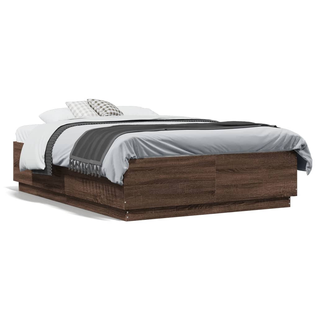 Cadre de lit avec LED sans matelas chêne marron 140x190 cm