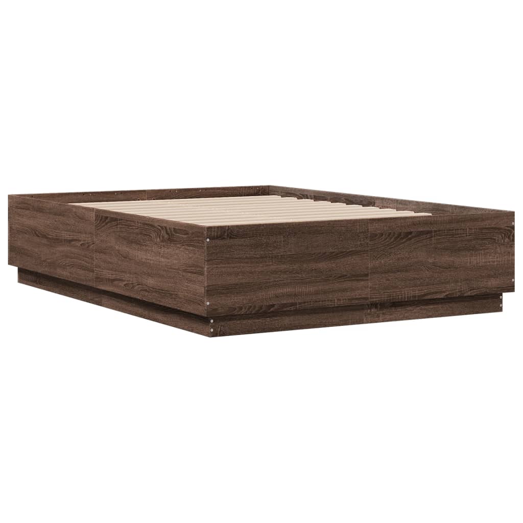 Cadre de lit avec LED sans matelas chêne marron 140x190 cm