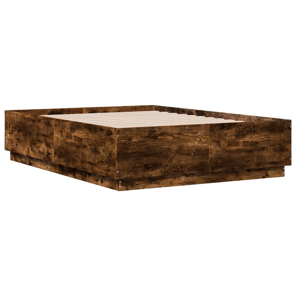 Cadre de lit avec LED sans matelas chêne fumé 135x190 cm