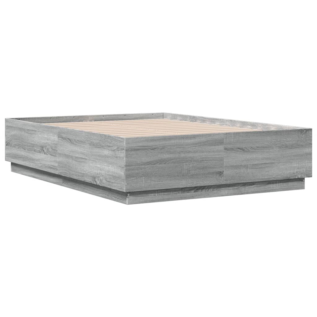 Cadre de lit avec LED sans matelas sonoma gris 135x190 cm