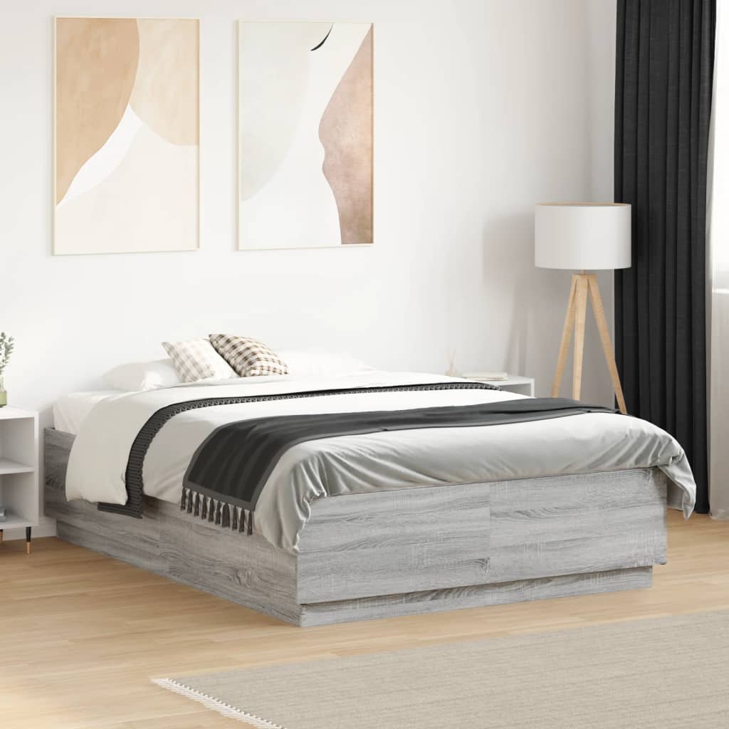 Cadre de lit avec LED sans matelas sonoma gris 135x190 cm