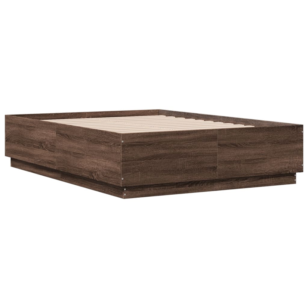 Cadre de lit avec LED sans matelas chêne marron 135x190 cm