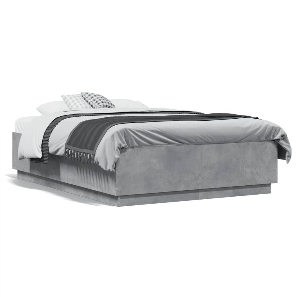 Cadre de lit avec LED sans matelas gris béton 120x190 cm