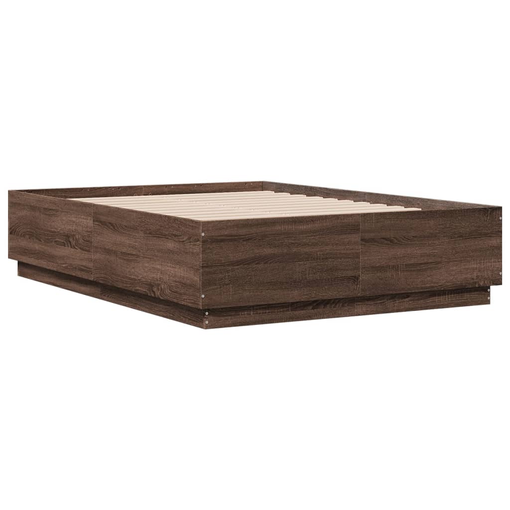 Cadre de lit avec LED sans matelas chêne marron 120x190 cm