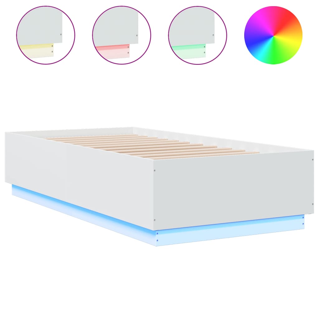 Cadre de lit avec LED sans matelas blanc 90x190 cm