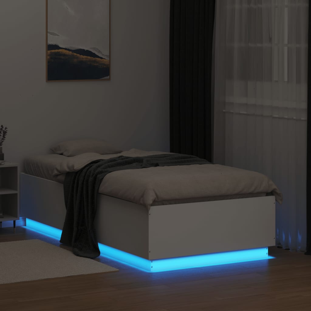 Cadre de lit avec LED sans matelas blanc 90x190 cm