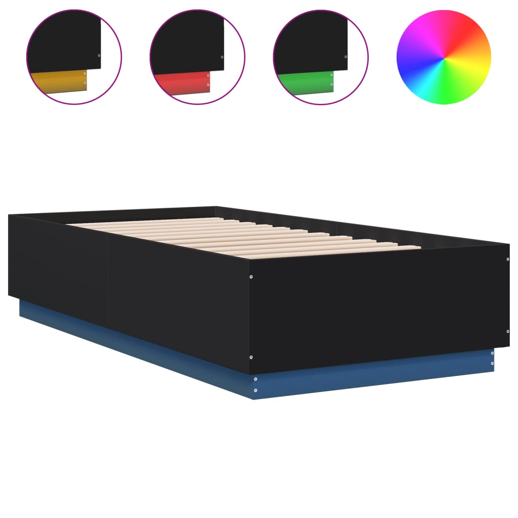 Cadre de lit avec LED sans matelas noir 90x190 cm