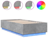 Cadre de lit avec LED sans matelas gris béton 90x190 cm