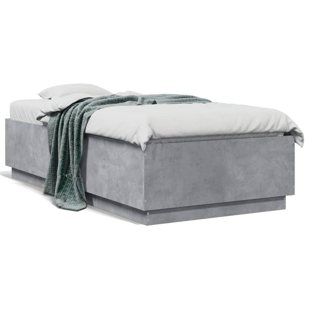 Cadre de lit avec LED sans matelas gris béton 90x190 cm