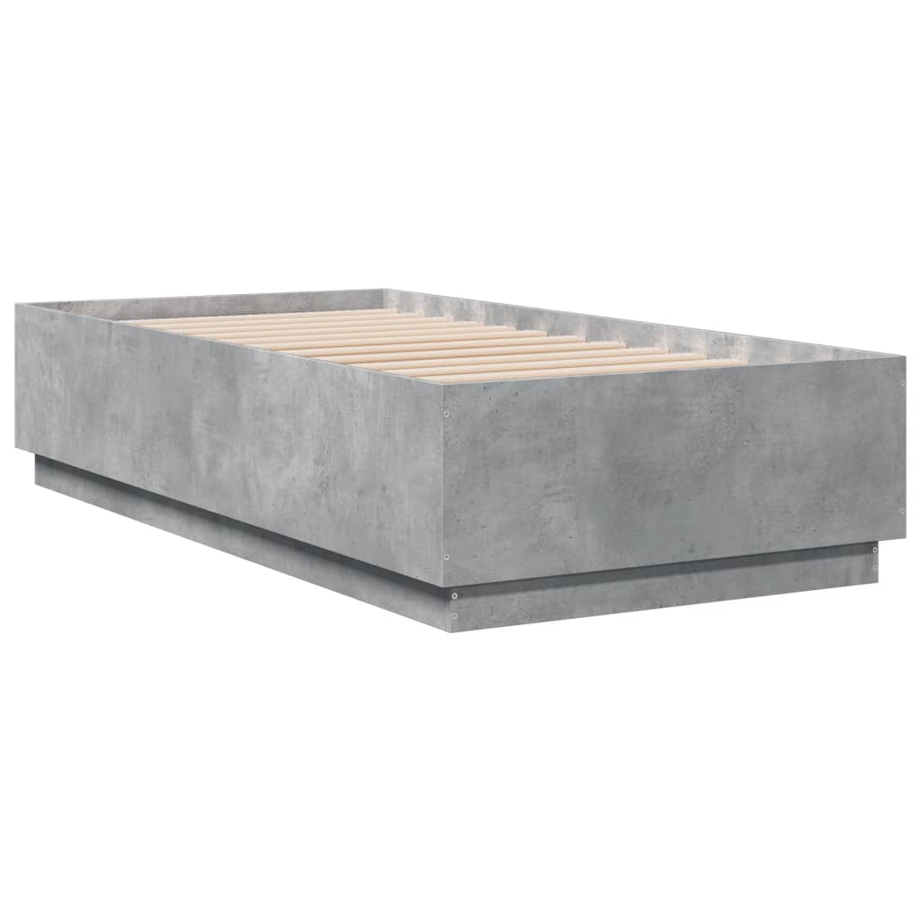 Cadre de lit avec LED sans matelas gris béton 90x190 cm