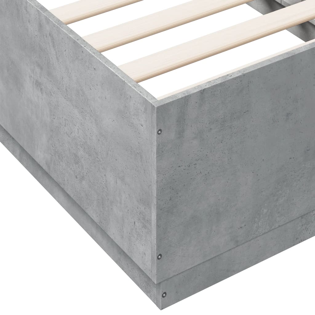 Cadre de lit avec LED sans matelas gris béton 90x190 cm