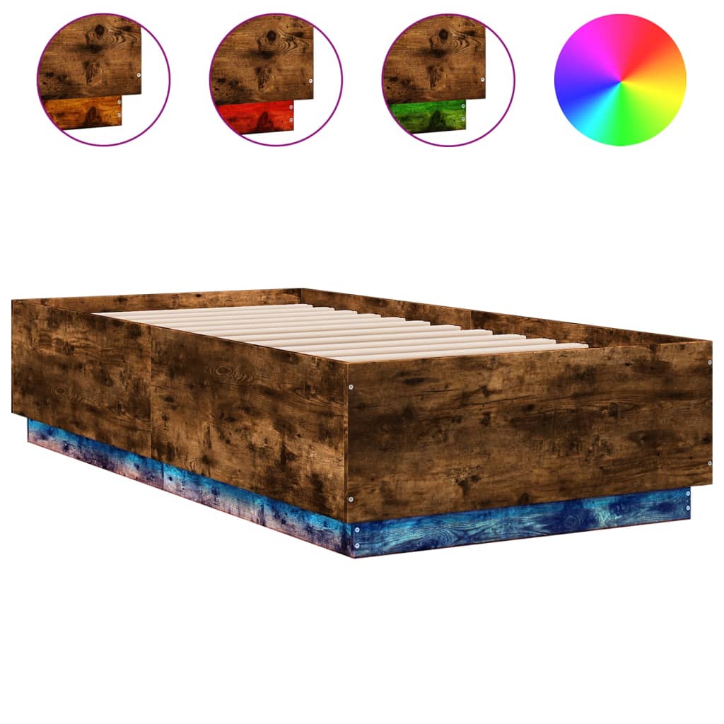 Cadre de lit avec LED sans matelas chêne fumé 90x190 cm