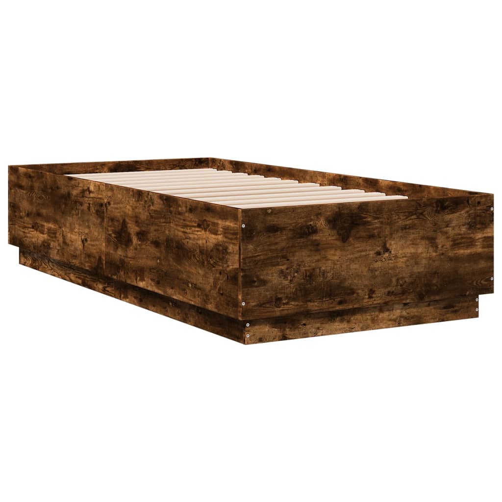 Cadre de lit avec LED sans matelas chêne fumé 90x190 cm