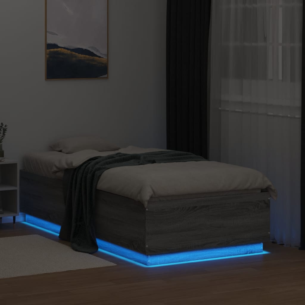 Cadre de lit avec LED sans matelas sonoma gris 90x190 cm