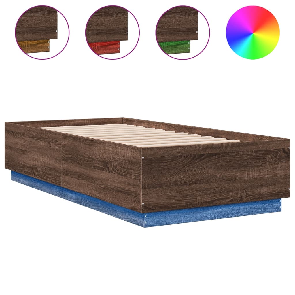 Cadre de lit avec LED sans matelas chêne marron 90x190 cm