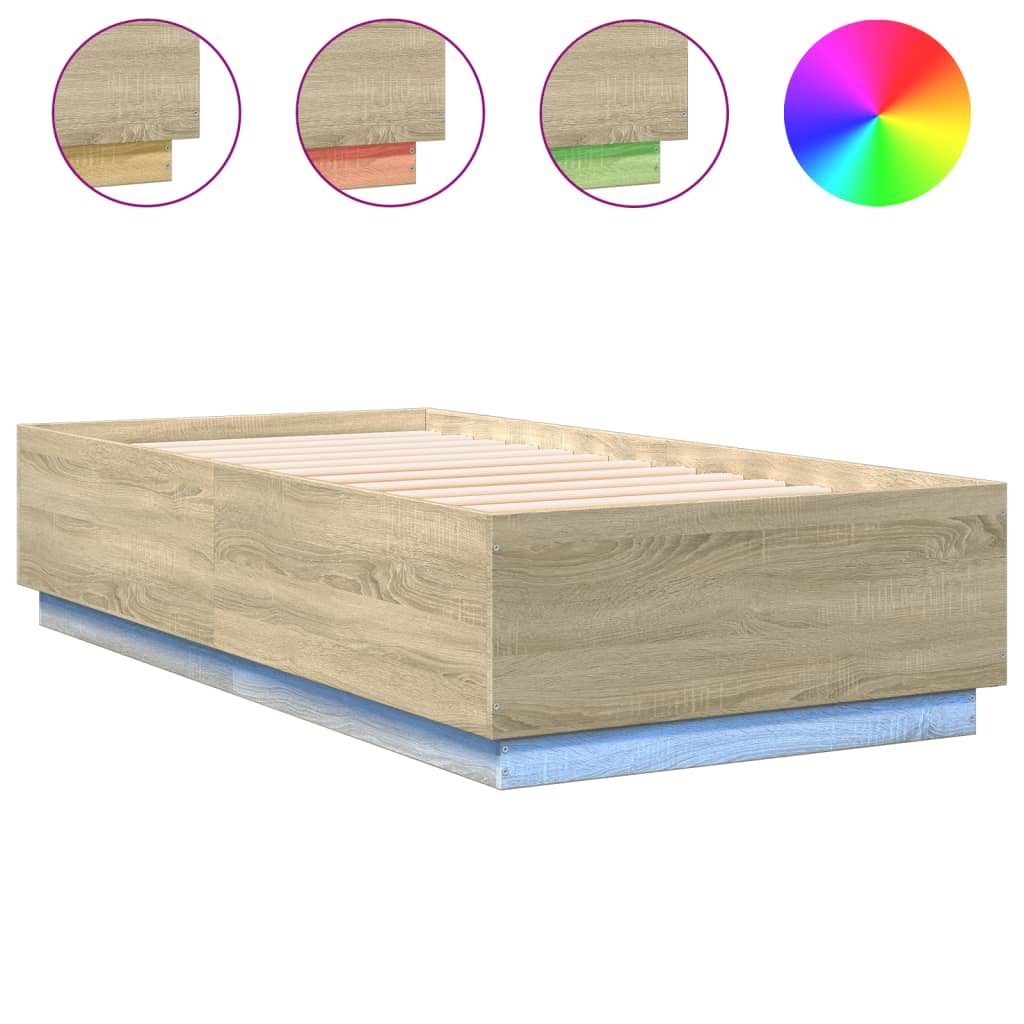 Cadre de lit avec LED sans matelas chêne sonoma 75x190 cm