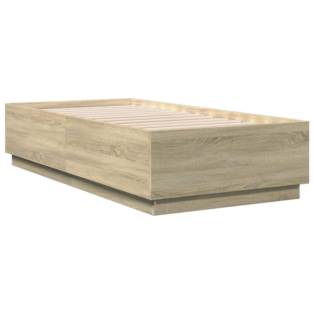 Cadre de lit avec LED sans matelas chêne sonoma 75x190 cm