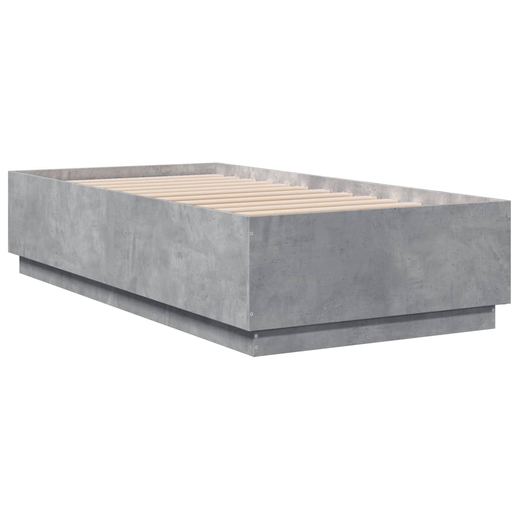 Cadre de lit avec LED sans matelas gris béton 75x190 cm