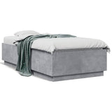 Cadre de lit avec LED sans matelas gris béton 75x190 cm