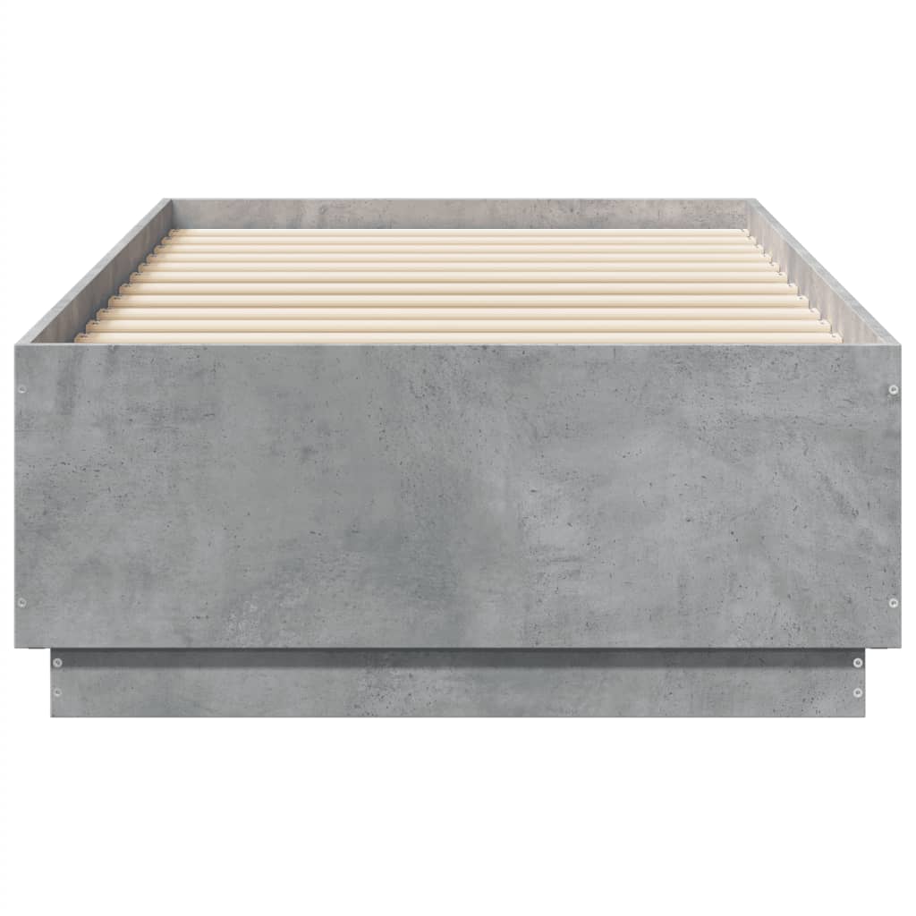 Cadre de lit avec LED sans matelas gris béton 75x190 cm