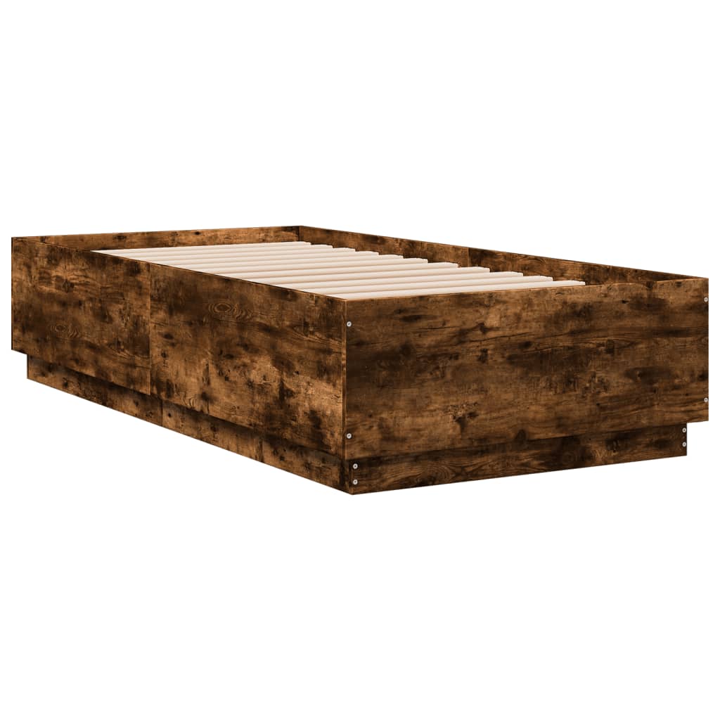 Cadre de lit avec LED sans matelas chêne fumé 75x190 cm