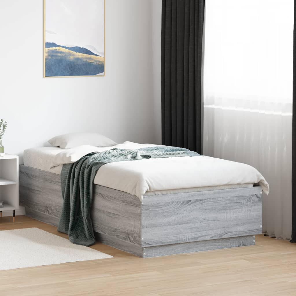 Cadre de lit avec LED sans matelas sonoma gris 75x190 cm