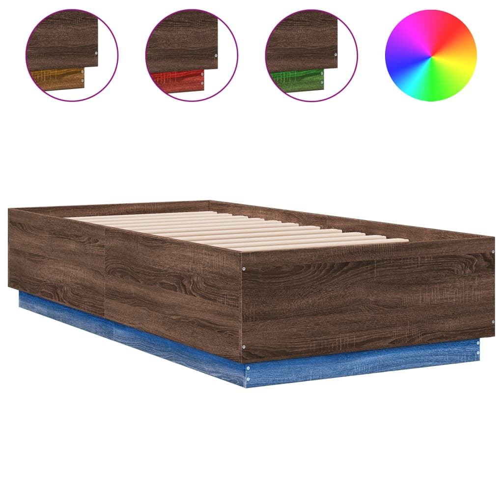 Cadre de lit avec LED sans matelas chêne marron 75x190 cm