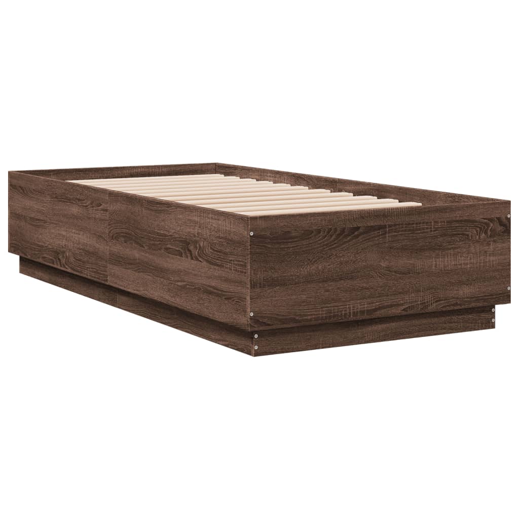 Cadre de lit avec LED sans matelas chêne marron 75x190 cm