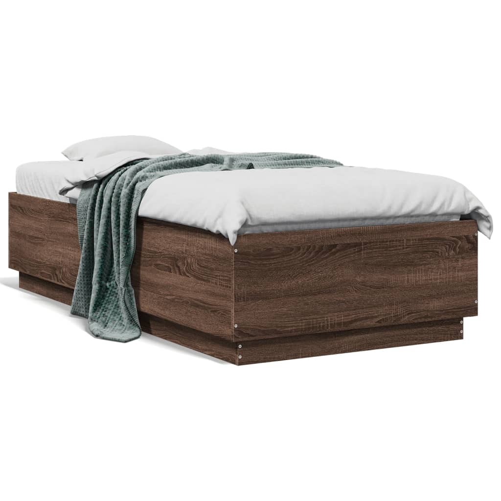 Cadre de lit avec LED sans matelas chêne marron 75x190 cm