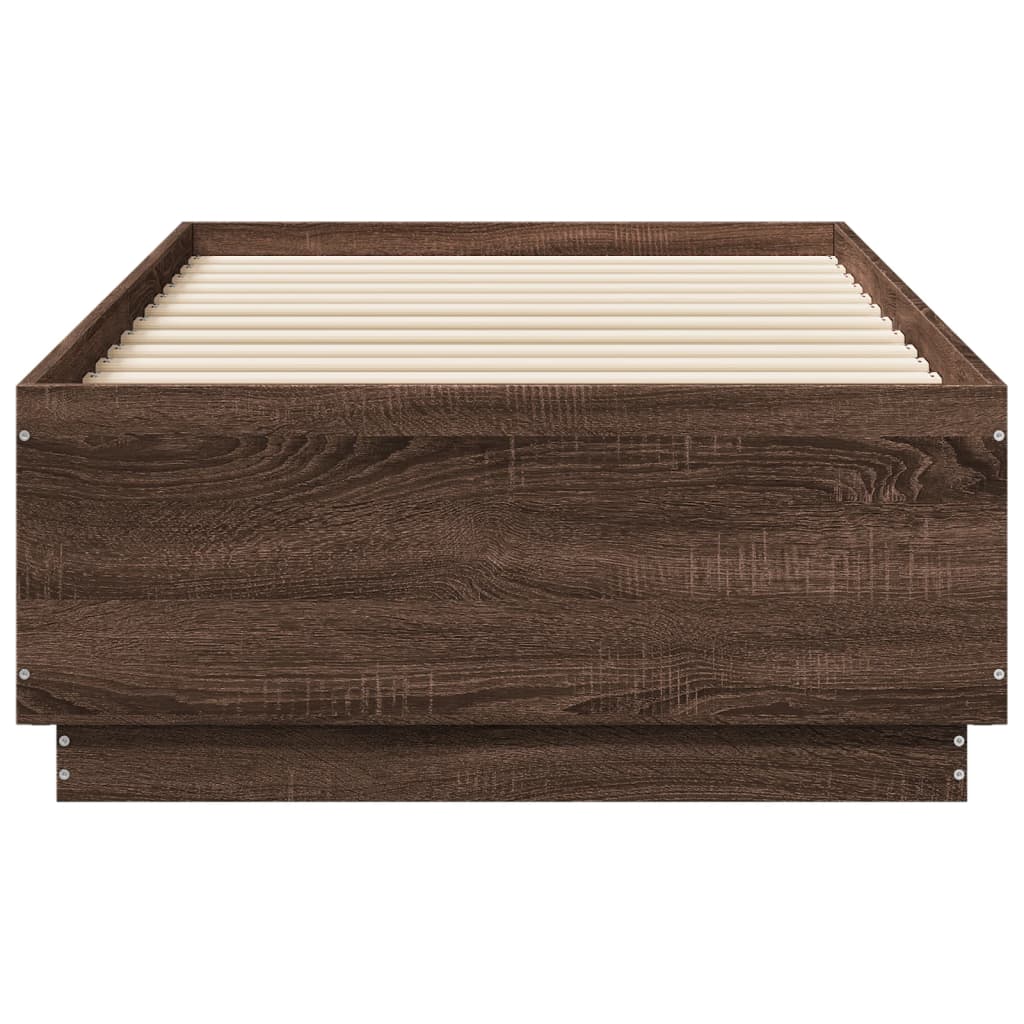 Cadre de lit avec LED sans matelas chêne marron 75x190 cm