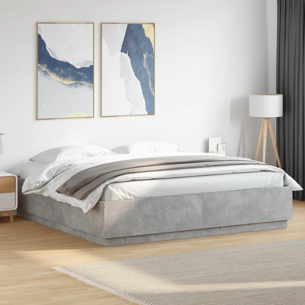 Cadre de lit sans matelas gris béton 200x200 cm