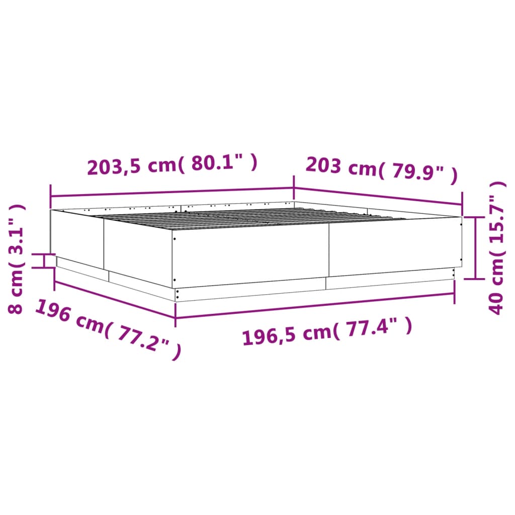 Bed frame without mattress brown oak 200x200 cm