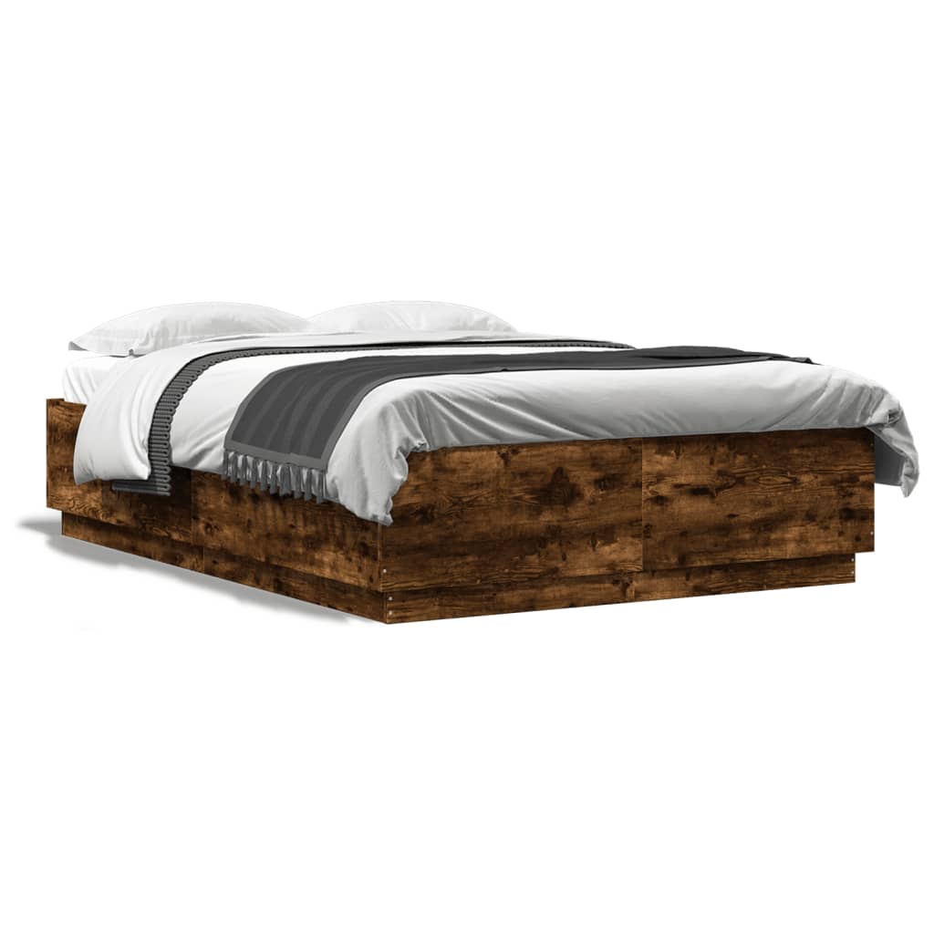 Bed frame without mattress smoked oak 140x200 cm