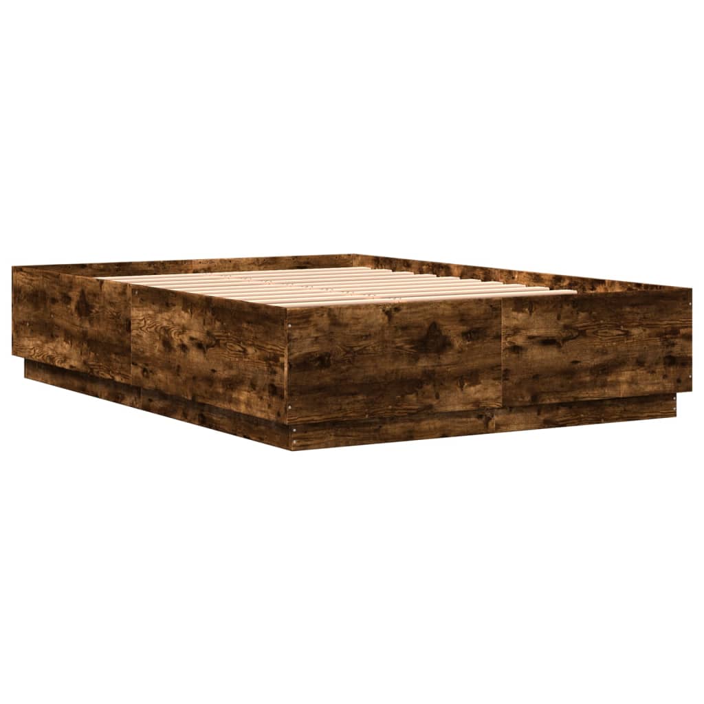 Bed frame without mattress smoked oak 140x200 cm